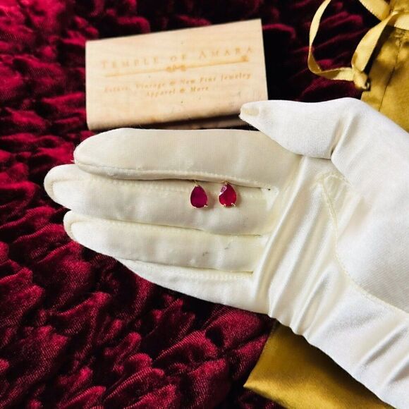 10k Gold Ruby Earrings Natural 2.8 CTTW Pear Cut Earth Mined Ruby Stud Earrings - Picture 7 of 16